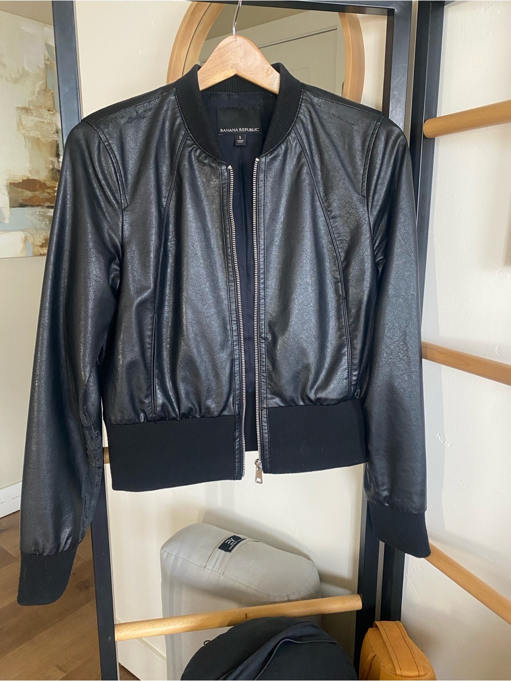 Banana Republic Black Faux Leather Bomber Jacket